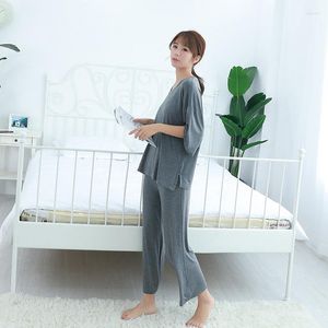Women's Sleepwear Spring Autumn Pijama Products Modal Simple V-Neck Wide Leg Pants Loose Casual Comfortable Pajamas Set Home Service