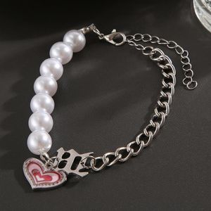 Charm Bracelets Coreano Prata Cor Pêssego Coração Pulseira Para Mulheres Meninas Rosa Requintado Delicado Doce Fresco Assimétrico Pérola Jóias