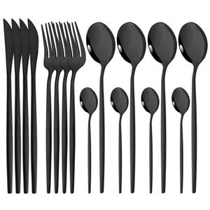 Set di posate Coltello da tavola Forchetta Cucchiaio da caffè Set di posate da tavola 16 pezzi Set di posate nere Set di posate da cucina in acciaio inossidabile da cucina 230717