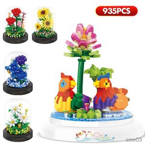 Block 935 st City Flower Rose Sunflower Potted Bouquet Building Blocks Home Decoration Diy Model Bricks Toys for Children Gift R230718