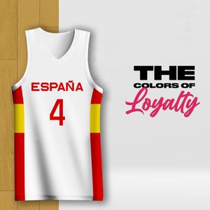 Magliette da esterno est Maglie da basket per uomo Sublimazione completa Spagna Lettera Stampata Nome personalizzato Numbr Uniformi Tute da allenamento 230717