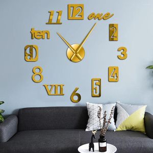 Relógios de parede Estilos de números mistos Inglês Arabia Algarismos romanos Relógio moderno Acrílico Efeito de espelho Números Adesivos Faça você mesmo Arte Gigante