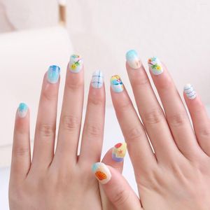 False Nails LULAA 24PCs Beach Scenery Fake Nail Press On Art Children's Eco-friendly Acrylic Tips Harmless Fingernail