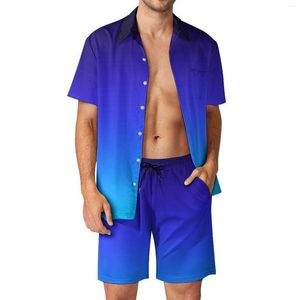 Tute da uomo Completi da uomo Nero da indaco a blu acqua Set di camicie casual Pantaloncini da spiaggia retrò Tuta grafica estiva Abbigliamento da 2 pezzi Taglie forti