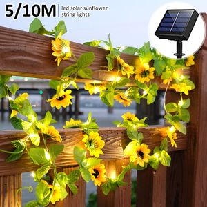 Garden Decorations 50 100LED Solar Sunflower String Lights Artificial Flower Garlands Light Waterproof Fairy Balcony Decor 230717