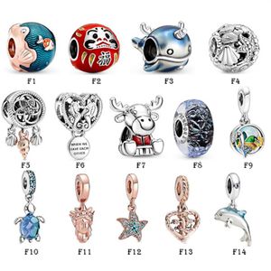 Nowy 925 Sterling Silver Fit Pandora Charms Bracelets Ocean Starfish Family Tree Dolphin Blue Charms for European Women Wedding Ori251s
