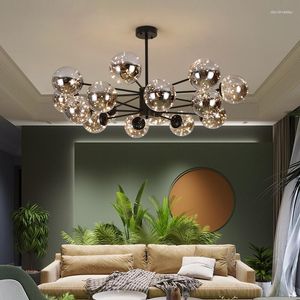 Lampadari 2023 Nordic per la decorazione della camera da letto del soggiorno Lampada a sospensione a soffitto con sfera di vetro di lusso nero Apparecchio dimmerabile