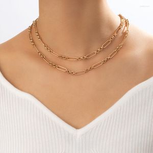 Kedjor enkel stil guldfärg kassaklik tjock chian choker halsband flerskikt legering metall för kvinnor smycken krage 23091
