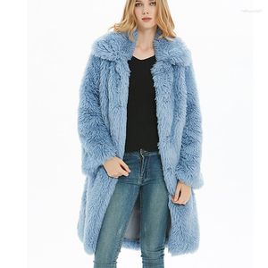 여자 모피 2023 겨울 패션 중간 길이 턴 다운 칼라 긴 소매 느슨한 단색 따뜻한 코트 트렌드