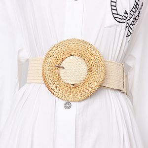 Neck Ties Wooden Buckle Dress Belt For Women Casual Female Braided Wide Strap Designer Woven Girls Elastic PP Straw Belts BZ339 230718