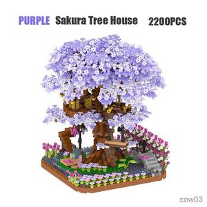 Blocks 2200pcs Mini Building Blocks Purple Cherry Blossom Tree House Model Decoration Girl Gift DIY Puzzle Bricks Children's Toy Gift R230718