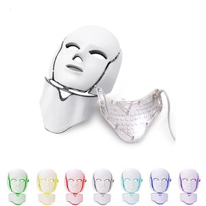 Ansiktsvårdsenheter 7 Färger Lätt LED -mask med nackblekning hudföryngringsterapi Maskin Anti Acne Borttagning 230617