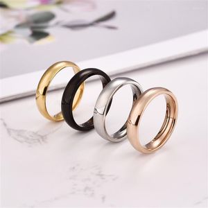 Cluster Rings 4mm Simple Smooth Women Titanium Steel For Men Wedding Couples Fashion Birthday Gifts Girl Size 5-13
