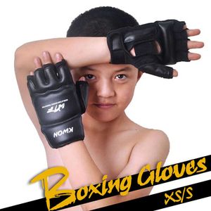 Skyddsutrustning gobygo halv fingrar barn sandväska träning boxning handskar pu läder fitness sparring taekwondo handskar slåss handskydd hkd230718