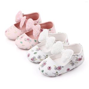 First Walkers Infant Baby Girls PU Leather Flats Summer Footwear Flower Print/Sequins Bow Decor Moccasinss Non-Slip Shoes