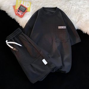 Männer Trainingsanzüge 2023 Einfache Waffel Anzug Frauen Sommer Dünne Lose Urban Design Nische T-shirt Shorts Lässige Sportswear Patch 2 stücke Set