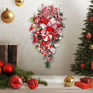 Decorative Flowers Winter Christmas Teardrop Swag Door Wreath Wall Hanging For Garden Backdrop Home Party Xmas Decoration