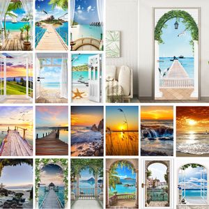Wall Stickers Sunset Blue Sky Door SelfAdhesive Beach Scenery Sea Mural for Whole Wrap Cover Wallpaper Sticker Waterproof 230717