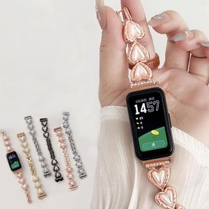 Uhrenarmbänder Frauen Schmuck Handgelenk Armband für Huawei Band 8 Strap Herz Blume Perle Metall Armband Ersatzgürtel