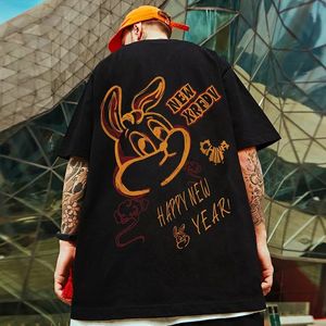 Happy New Year Anime Rabbit T-Shirts For Men Funny Y2K Streetwear T-shirt a maniche corte T-shirt oversize con stampa Harajuku estiva