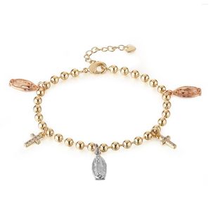 Bangle Hzman 8.5 cala Virgin Mary Rosary Bead Bransoletka Krzyżowa Guadalupe Regulowane link dla kobiet -biżuterii dla kobiet