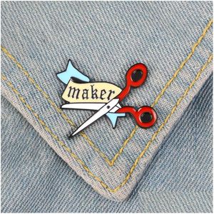 Pins Brooches Scissors Enamel Pin Cartoon Banner Maker Badge Brooch Lapel Denim Jeans Bag Shirt Collar Handcraft Jewelry Gift For F Dh1Xi