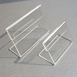 Acrílico T1 3mm Plástico Transparente Placa de Sinalização de Mesa Etiqueta Exibição de Papel Promoção Titulares de Cartão Pequenos Suportes em L 50pcs336G