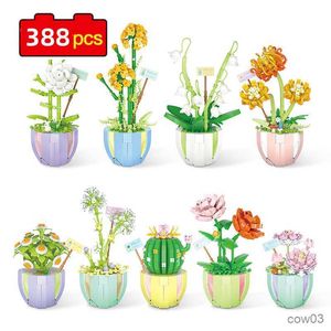 Blocks 388pcs Building Blocks Bouquet Model Toy Home Decoration Plant Potted Rose Flower Assembly Brick Blocks Girl Toys Child Gifts R230718