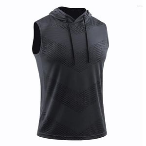 Men's Vests Summer Sports Print Loose Hooded Camisole Fitness Suit Sleeveless Vest Quick Drying Basketball Running Breathable Solid Lady Top