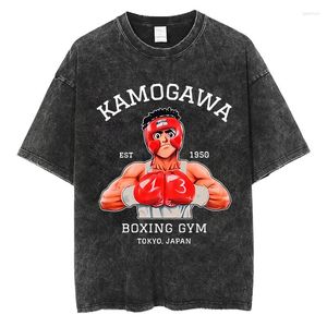 Erkek Tişörtleri Vintage Yıkanmış Tshirts Erkekler için Hajime yok Ippo anime grafik gömlek kadın harajuku büyük boy tee pamuk kısa kollu sokak kıyafetleri