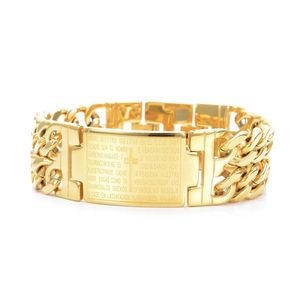 Cruz da Bíblia Espanhola Oração do Senhor Pulseras 316L Pulseira de Aço Inoxidável Pulseiras Bangle Crença na Moda Jóias Bracelete Renda Promoção