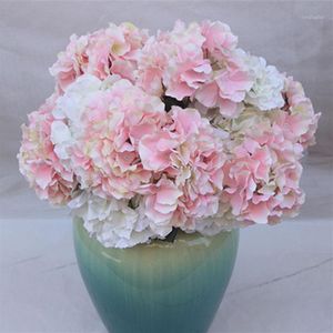 Konstgjorda blommor hortensia bukett 5 gaffel huvuden silk blomma verklig beröring falsk blomma för diy bord hem bröllop födelsedag dekor1273z