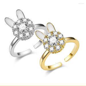 Wedding Rings Female Cute White Zircon Open Ring Feather Silver Color Animal For Women Yellow Stone Engagement Jewelry