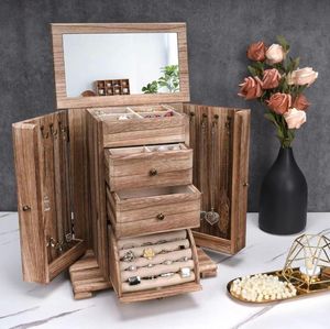 Jewelry Boxes Box For Women 4 Layer Large Wood Organizers Necklaces Earrings Rings Bracelets Rustic Organizer W1