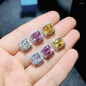 Stud Earrings Fashion Earring Real 925 Sterling Silver Cushion Cut Zircon Cz Engagement Wedding For Women Party Jewelry