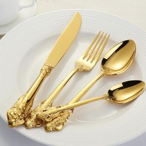 Set di stoviglie 2 set Set di posate di lusso Placcato in oro 18/10 Acciaio inossidabile Cena Forchetta Coltello Cucchiaio Stoviglie da cucina di alta qualità