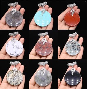 Pendant Necklaces Natural Semi-precious Stone Amazonite White Turquoise Agate Round Charms For DIY Necklace Earrings Accessories 30mm