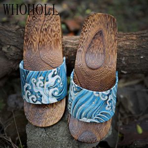 Hausschuhe WHOHOLL Geta Anime Cosplay Kostüme Herren Clogs Hausschuhe Japanische Holz Geta Herren Clog Hausschuhe Flache Plattform Strandschuhe L230718