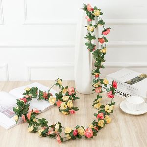 Fiori decorativi 2,5 m 3 pezzi Vite di rosa finta Artificiale 45 teste Ghirlanda di edera appesa per cestini per decorazioni da parete in camera Matrimonio Arco da giardino