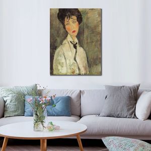 Handcrafted Wall Art Canvas Woman with A Black Tie Amedeo Modigliani Painting Portrait Artwork Modern Hotel Decor