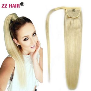 16-20 tum Wrap Magic Ponytail Horsetail 60g Clips In On 100% Brasilian Remy Human Hair Extension Natural Straight304s