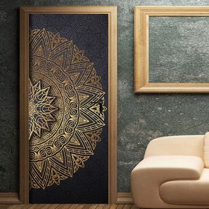 Wall Stickers Bohemian Mandala Pattern Door Sticker Mural Golden Yoga Living Room Bedroom Home Interior Art Poster Decal Decor Wallpaper 230717