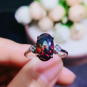 Cluster Rings natural e real anel de opala preta prata esterlina 925 para mulheres casamento