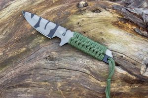 Promotion C7148 Outdoor Survival Straight Knife 440C Camo Pattern Blade Full Tang Parcord Handle Fixed Blade Knives with Nylon Sheath