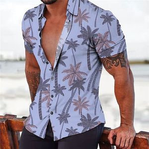 Mens Tracksuits Shirt Summer Hawaiian Coconut Tree Graphic Prints Turndown Daily Holiday Short Sleeves ButtonDown Print Clothing 230717