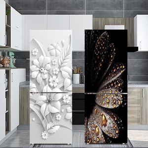 Adesivos de parede branco flor geladeira adesivo decorativo autoadesivo à prova d'água decoração cozinha papel de parede geladeira porta capa mural decalque 230717