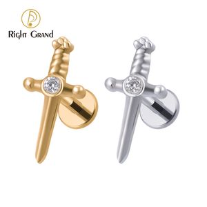 Ombelico Bell Button Rings Right Grand ASTM F136 16G Internamente filettato Cute Sword Helix Stud Orecchino Daith Cartilage Tragus Lobe Pugnale Piercing 230717