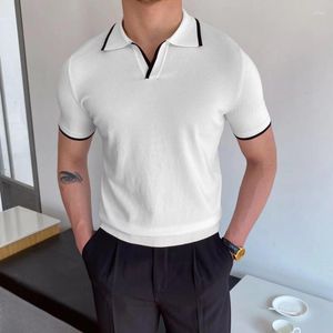 رجال Polos 2023 الموضة الكورية غير الرسمية القميص البولو البالو العمل مرنة تنفس قابلة للتحريك المحملات قصيرة الأكمام ذكر الذكور