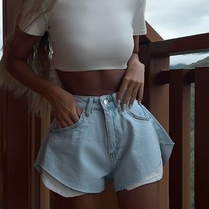 Frauen Shorts Sommer Blau Demin Kurze Mode Hohe Taille Taste Tasche Jeans Casual Weibliche Lose Fit Aline Hose 2023 230718