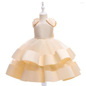 Girl Dresses Girls Princess Dress Ball Gown Bow Beading Kids For Party Wedding Summer Sleeveless Mesh Toddler Teens Children Clothes